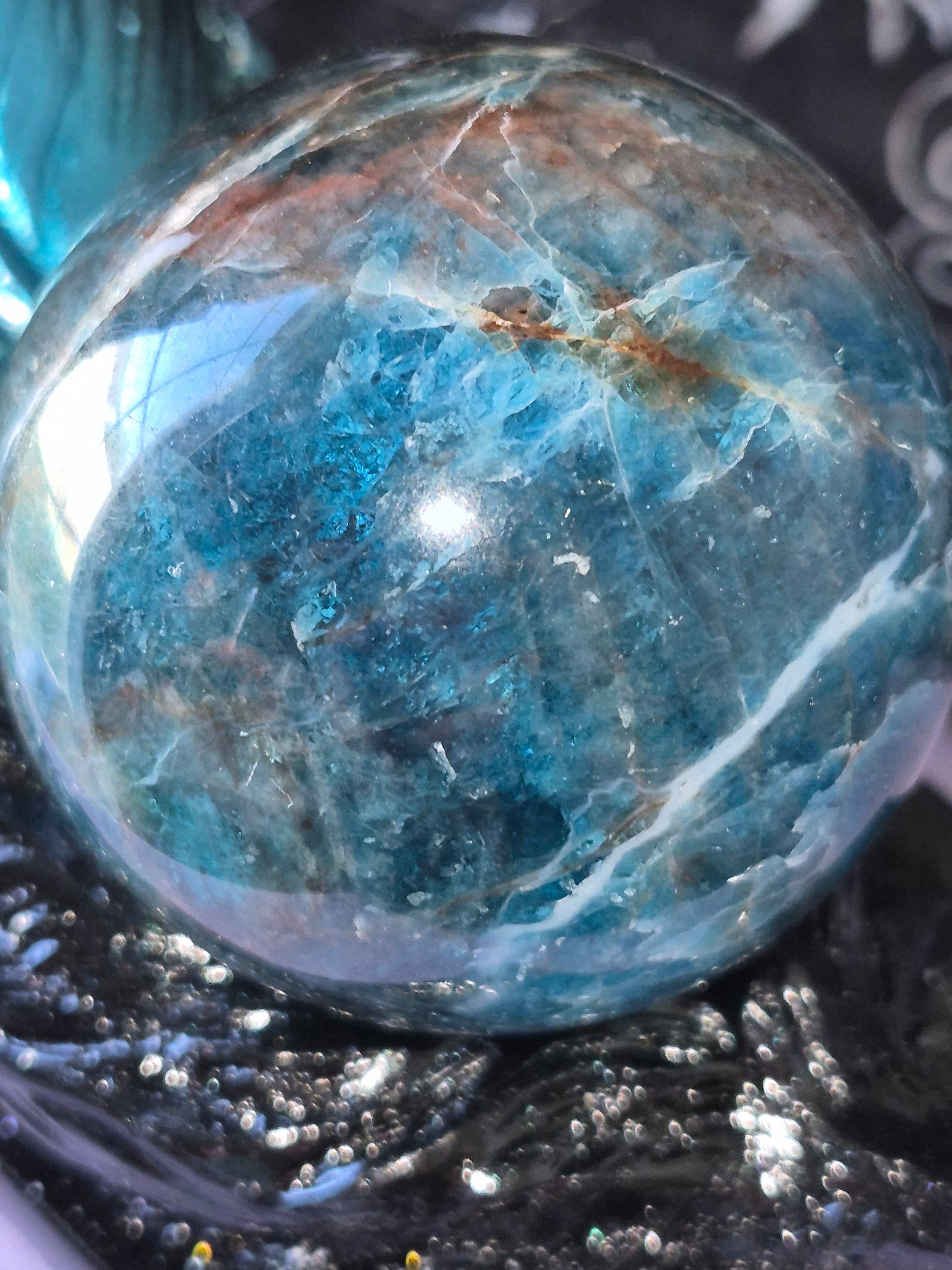 Feather Sphere Holder with Blue Apatite Sphere