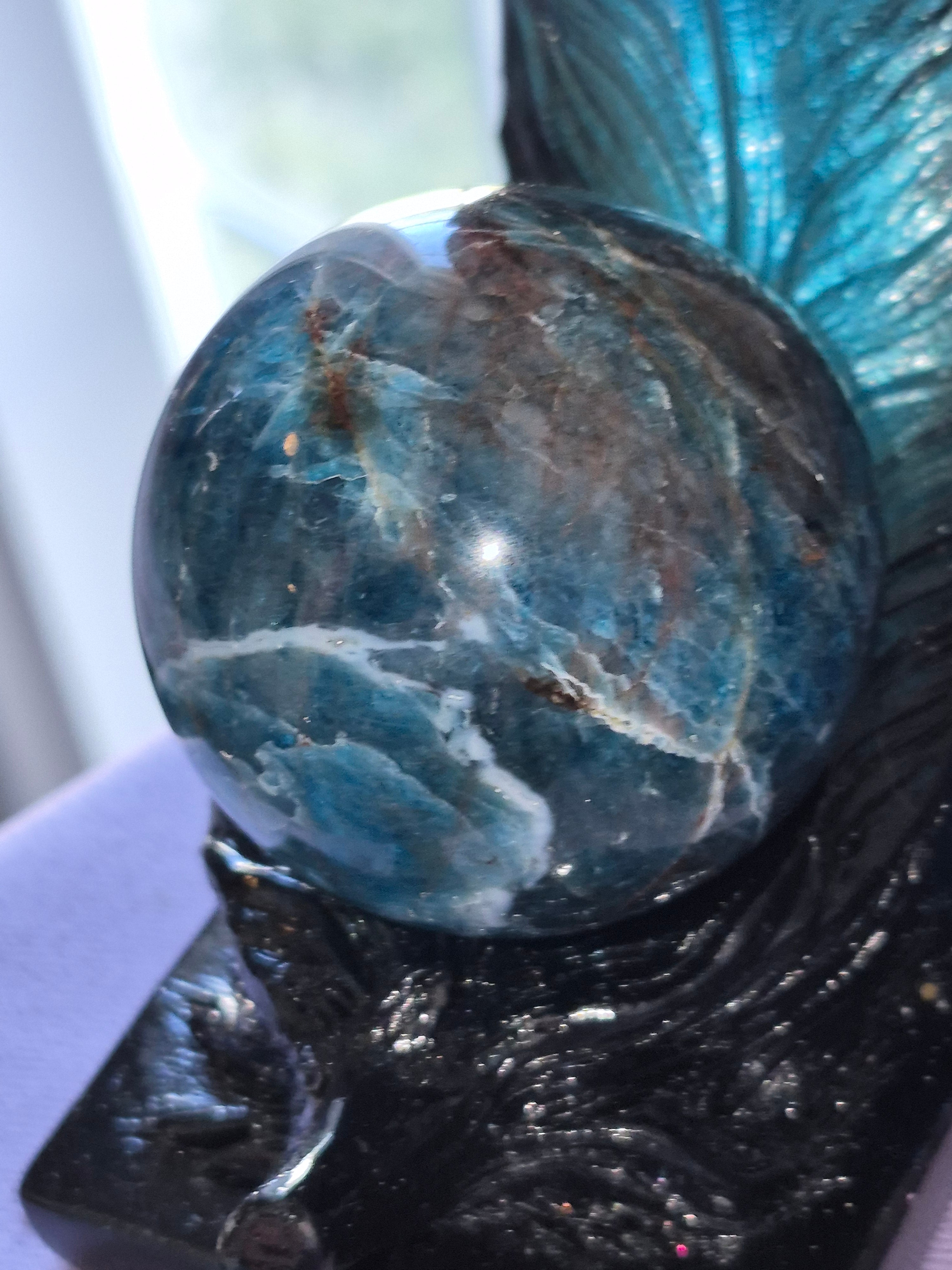 Feather Sphere Holder with Blue Apatite Sphere