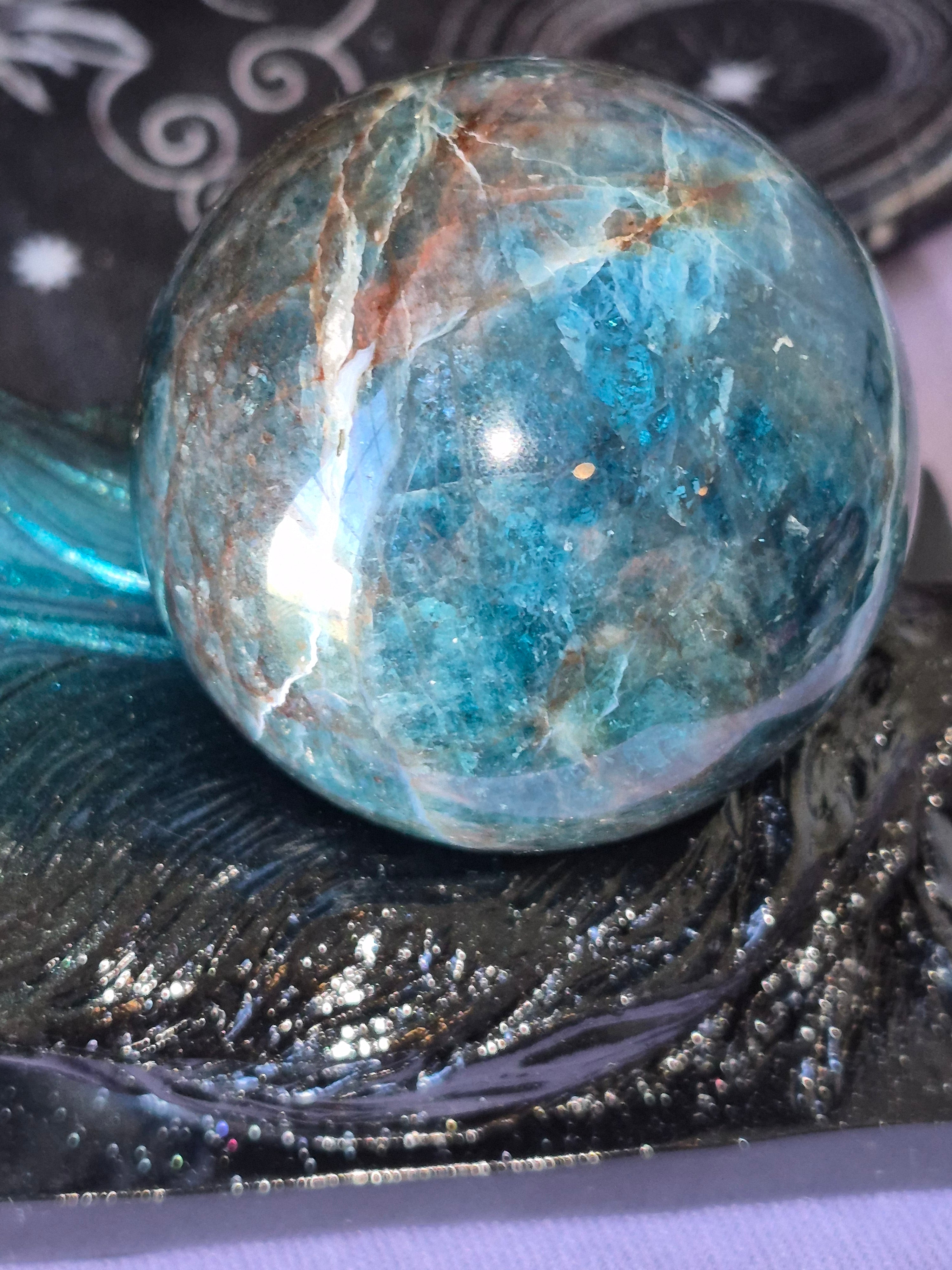 Feather Sphere Holder with Blue Apatite Sphere