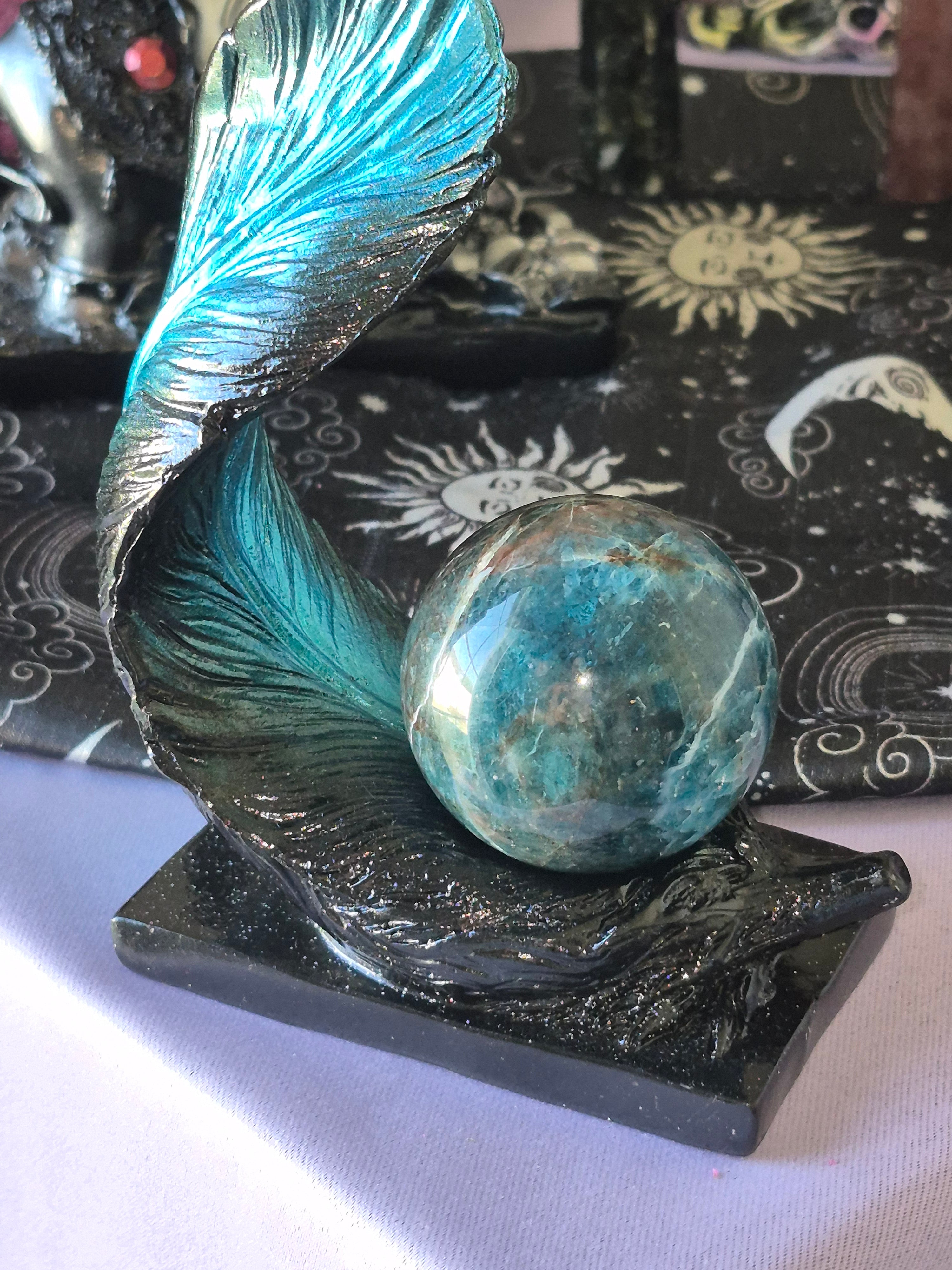 Feather Sphere Holder with Blue Apatite Sphere