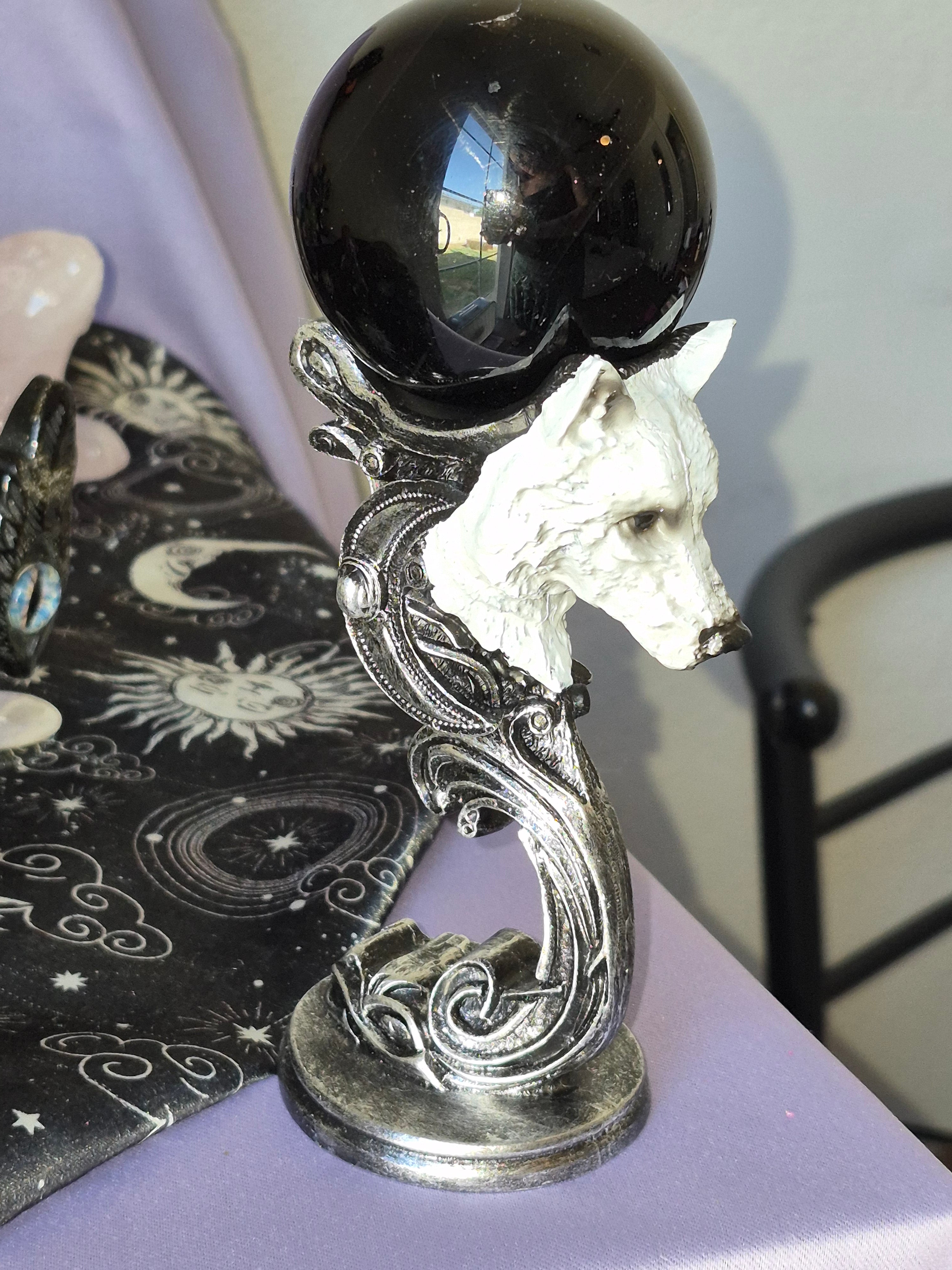 Wolf Sphere Holder with Black Obsidian Sphere