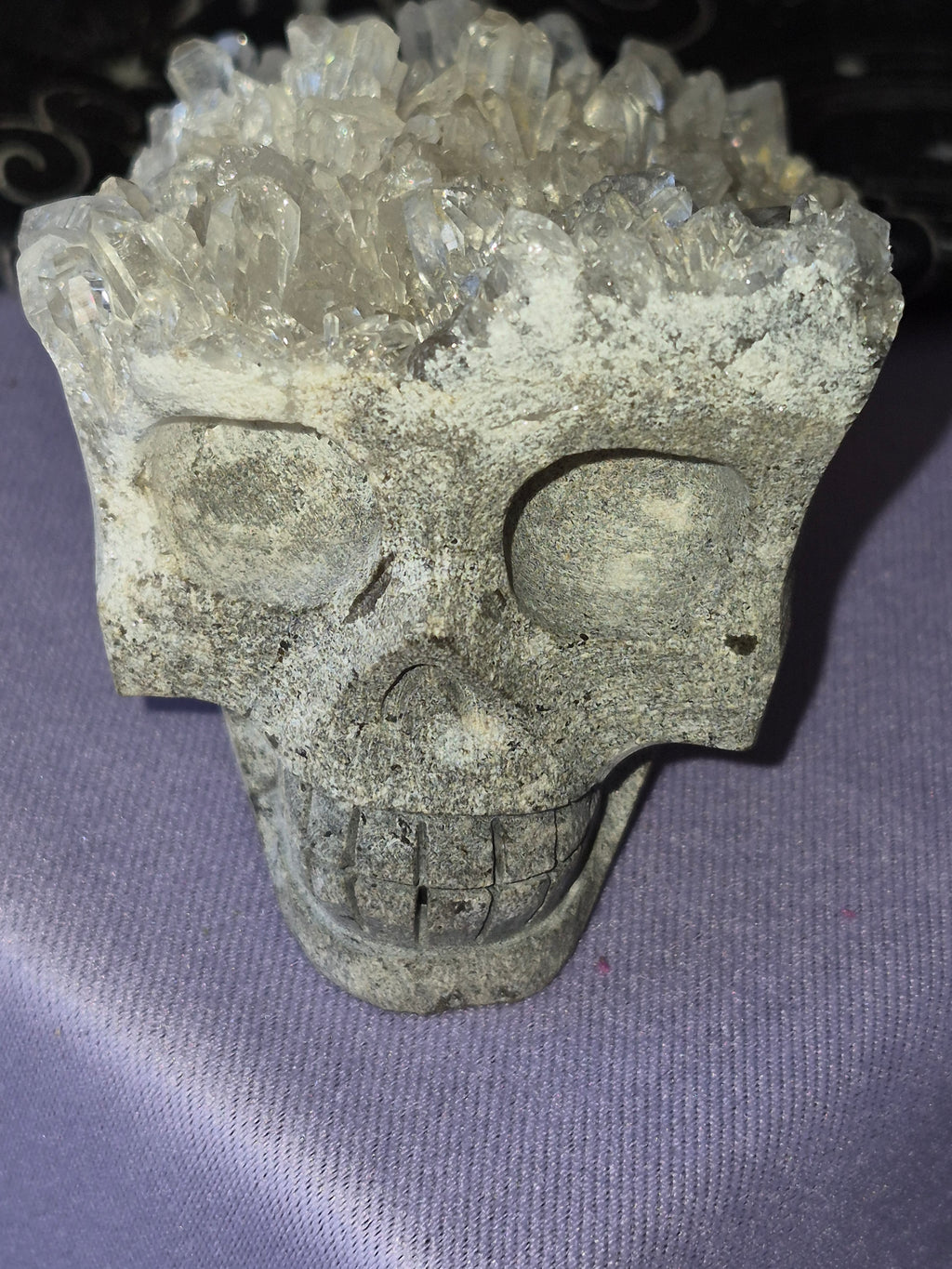 Quartz Cluster Hand Carved Skull
