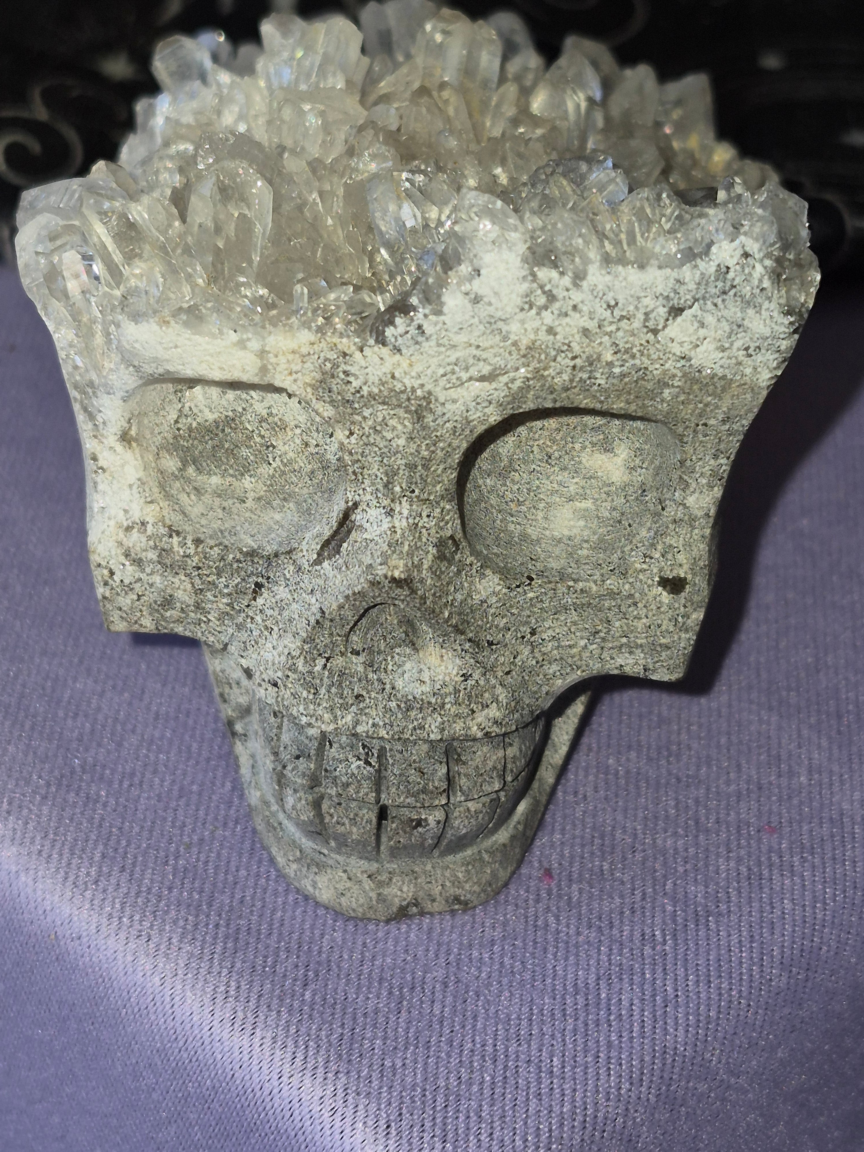 Quartz Cluster Hand Carved Skull