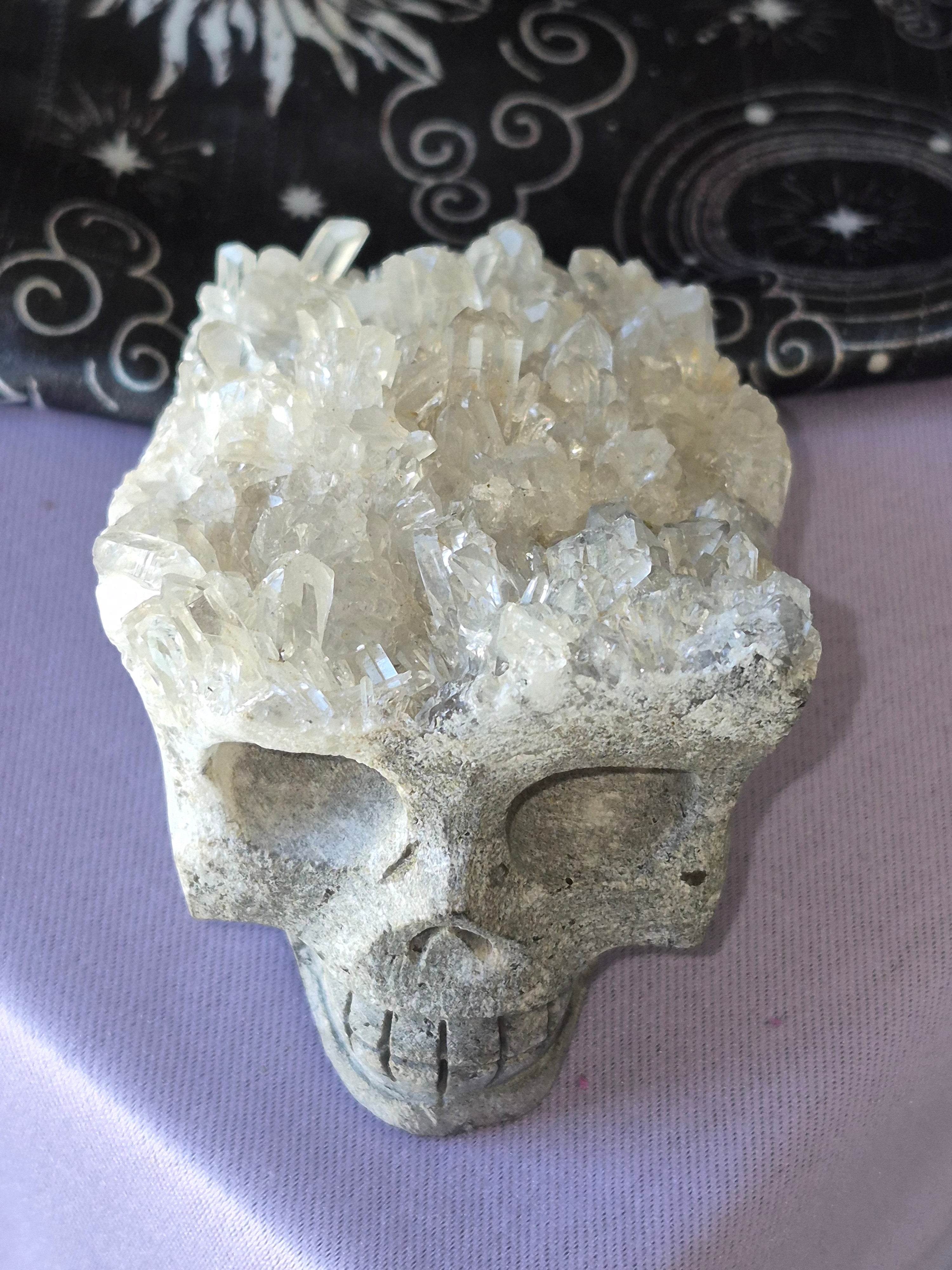 Quartz Cluster Hand Carved Skull
