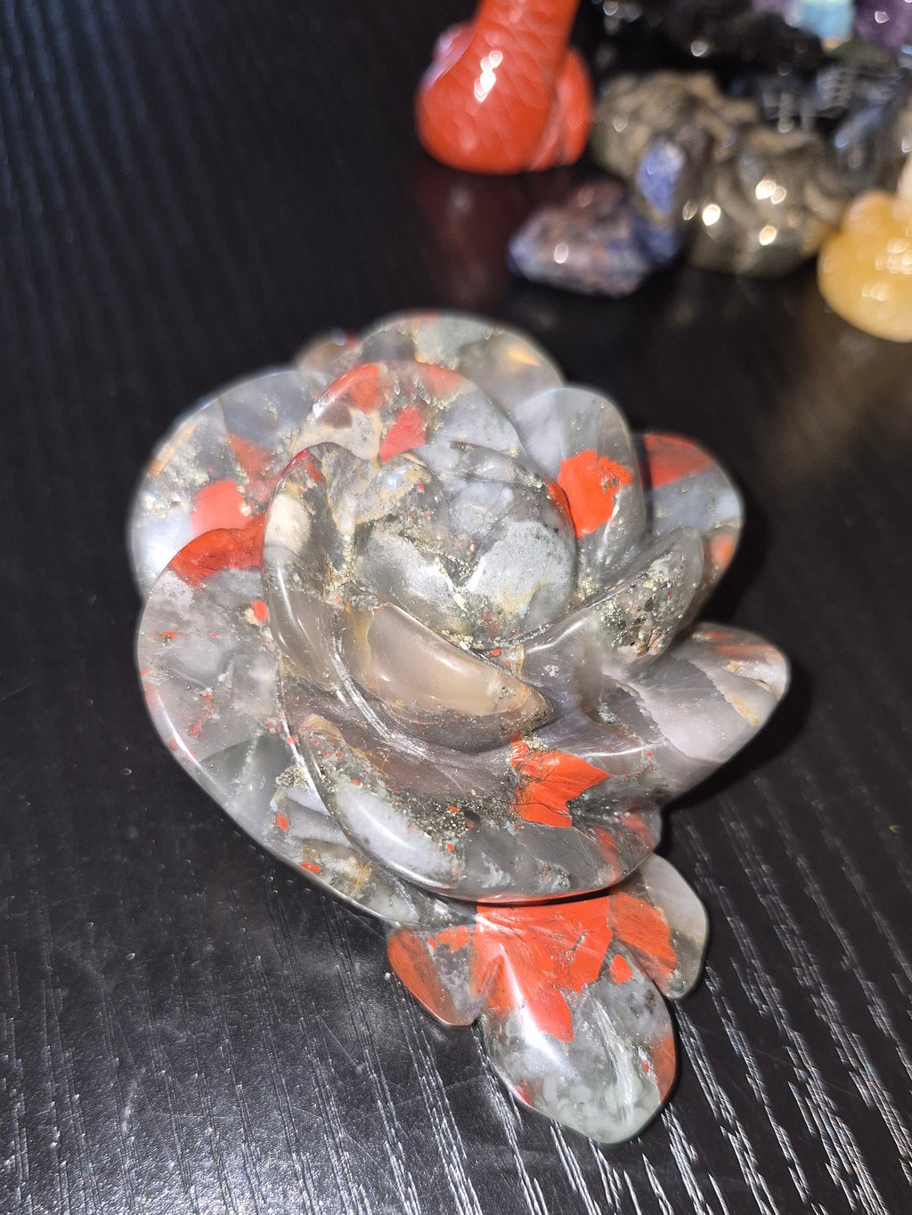 African Bloodstone Crystal Hand Carved Rose