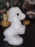 White Marble Crystal Carved Pony With Black Obsidian Eyes