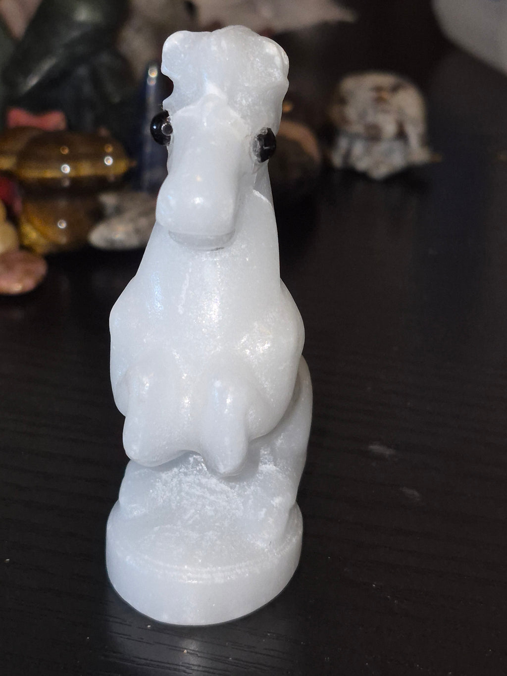 White Marble Crystal Carved Pony With Black Obsidian Eyes