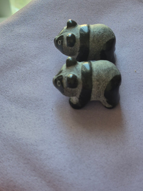 2 mini–Natural Black Obsidian Panda Bears